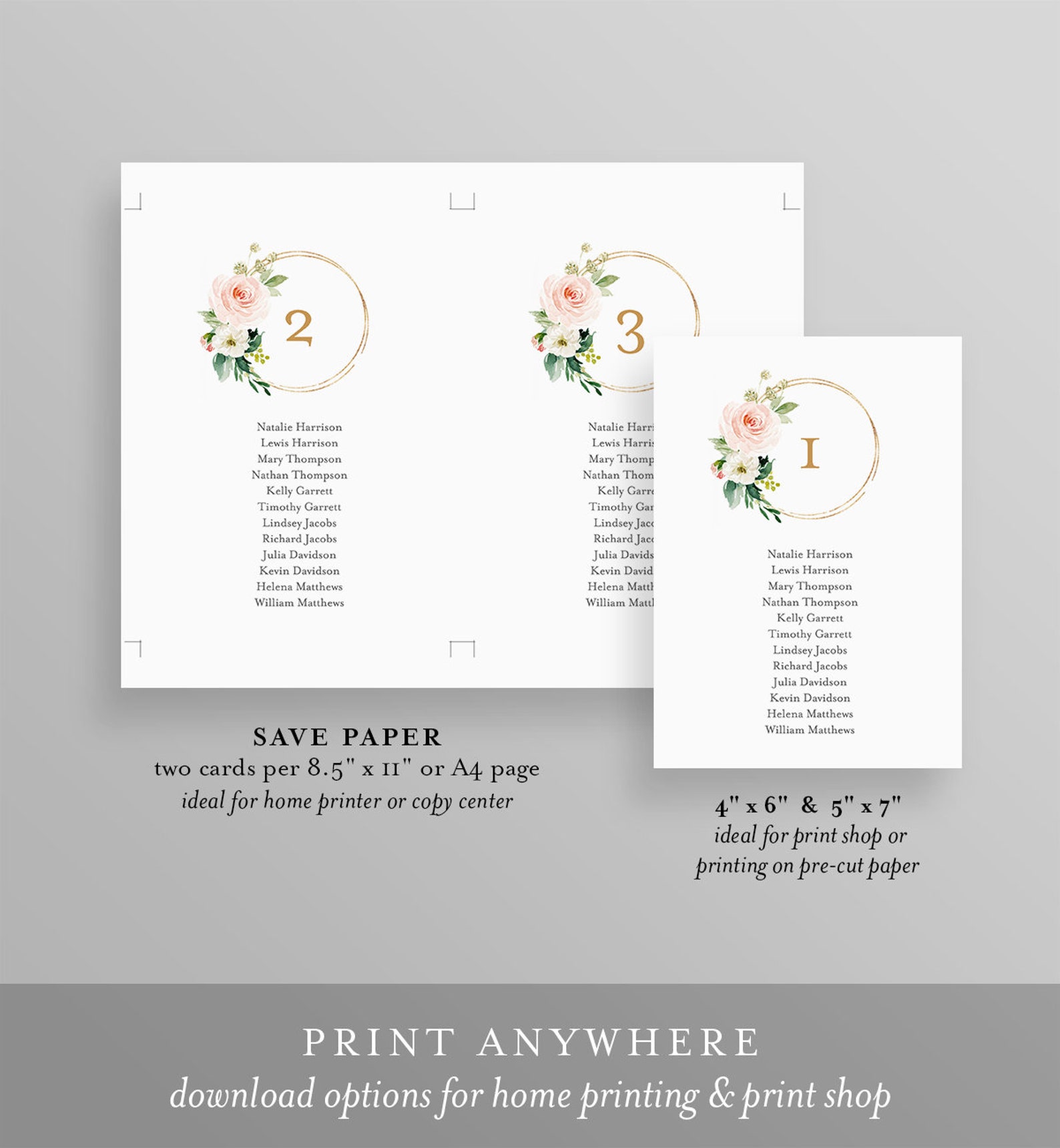 Seating Chart Printable Table Seating Cards Boho Floral | Etsy