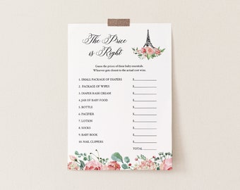 The Price Is Right Game, Paris Baby Shower Game Template, Eiffel Tower, Printable, Editable Text, Instant Download, Templett #001-247BASG