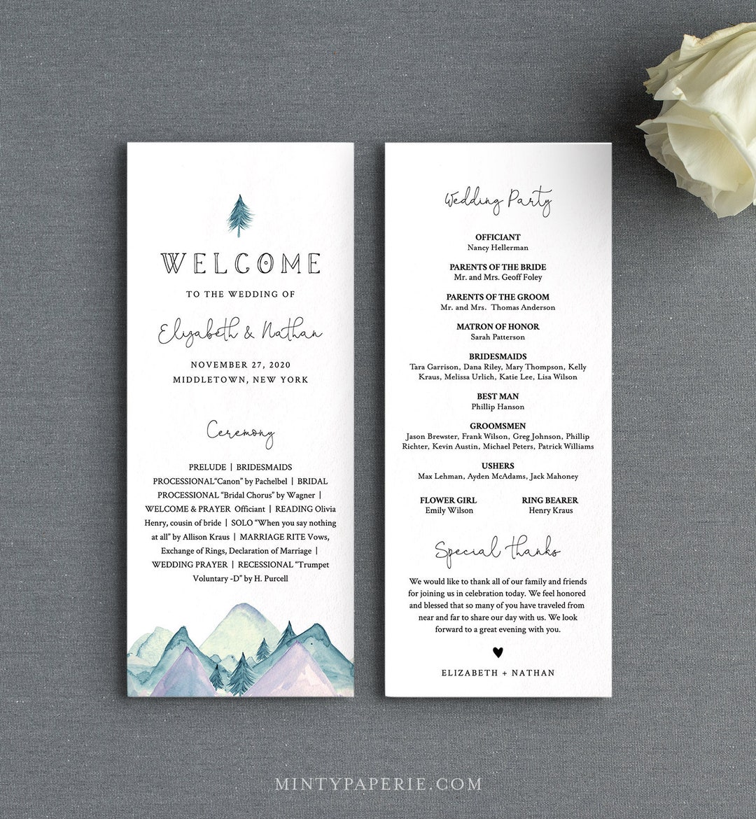 Rustic Wedding Program Template, Mountain Pine Order of Service ...