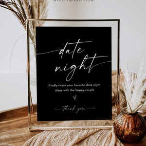Date Night Ideas, Date Jar, Classic Black Wedding, Bridal Shower, Editable, Instant Download, Templett, 8x10 Sign, 3.5x5 Card #0034B-132AC