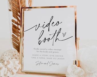 Video Booth Sign, Minimalist Wedding Guestbook Sign, Leave a Message, 100% Editable Template, Instant Download, Templett 8x10 #0032-55S