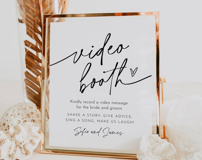 Video Booth Sign, Minimalist Wedding Guestbook Sign, Leave a Message, 100% Editable Template, Instant Download, Templett 8x10 #0032-55S