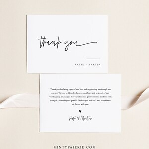 Minimalist Thank You Folded Card Printable, Modern Wedding / Bridal Shower Note, Editable Template, INSTANT DOWNLOAD, Templett 0009-182TYC image 4