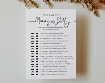 Who Said It, Mommy or Daddy Game, Minimalist Baby Shower, 100% Editable Template, Instant, Templett, 5x7 #0009-289BASG
