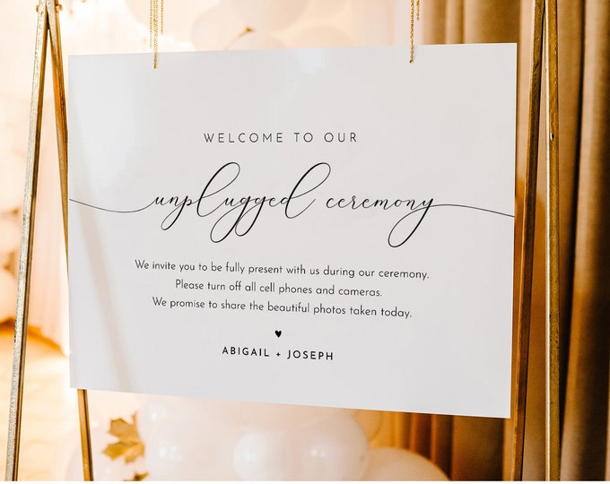 Unplugged Ceremony Wedding Sign, Welcome Sign, No Phone Camera, Editable Template, INSTANT DOWNLOAD, Templett, 18x24 and 24x36 #024-257LS
