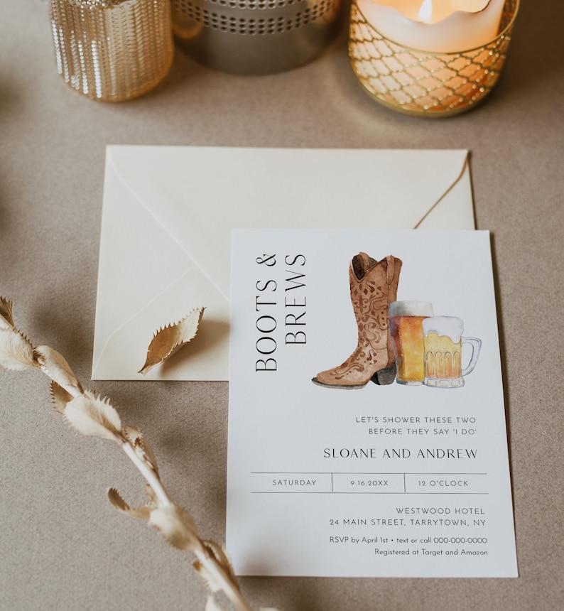 Boots and Brews Invitation, Couple Shower Invite, Western Bridal Shower, Beer, Edit & Print Today, Instant Download, 5x7 0026D-316BS image 1