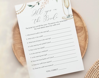 All Eyes on the Bride Game, Pearls and Prosecco Bridal Shower Game, Guess the Brides Outfit, Editable Template, Templett, 5x7 #0065-17BRG