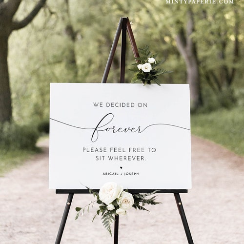 Minimalist Wedding Welcome Sign, Choose a Seat Not a Side, We Decided on Forever Sit Wherever, Editable Template, Templett, DIY #024-250LS