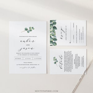 Eucalyptus Wedding Invitation Set, Greenery, Printable Invite, RSVP, Details, Instant Download, 100% Editable Template, DIY, Templett 036A image 8