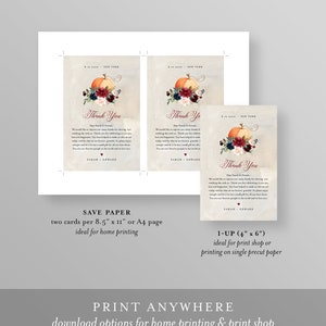 Pumpkin Thank You Letter, Napkin Note, Printable Wedding Menu Thank You ...