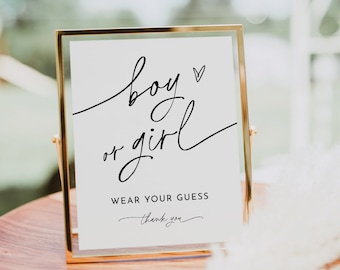 Boy or Girl Sign, Wear Your Guess Game, Gender Guess, He or She, Minimalist Baby Shower, Editable Template, Instant, Templett #0032-51S