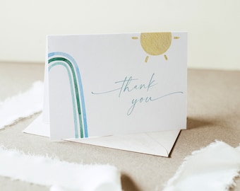 Sun Thank You Card Template, Printable Rainbow Bridal / Baby Shower, Folded Note Card, Instant Download, Editable, Templett #0055-234TYC
