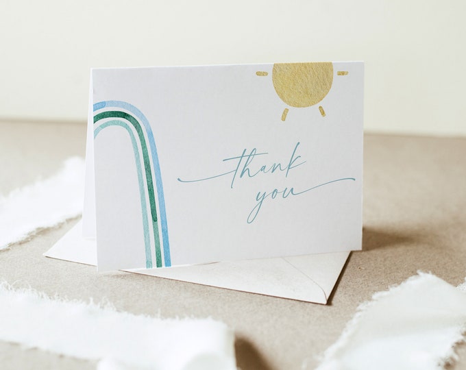 Sun Thank You Card Template, Printable Rainbow Bridal / Baby Shower, Folded Note Card, Instant Download, Editable, Templett #0055-234TYC