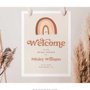 Boho Rainbow Welcome Sign, Printable Retro 70s Baby or Bridal Shower Sign, Instant Download, Editable Template, Templett 025A-237LS image 6