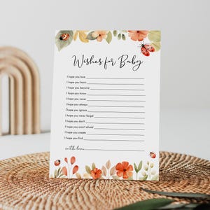 Marienkäfer-Wünsche für Babykarte, Ratschläge für Baby, Love Bug Girl-Babyparty, bearbeitbare Vorlage, Templett, 5x7 Sofortiger Download #0069-29BAG