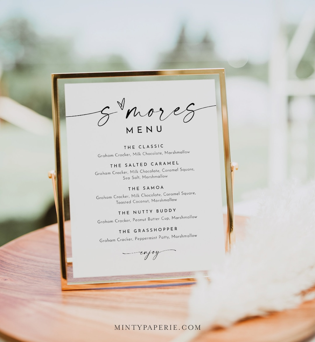 S'mores Menu, Printable Smores Bar Sign, Minimalist Wedding S'mores ...
