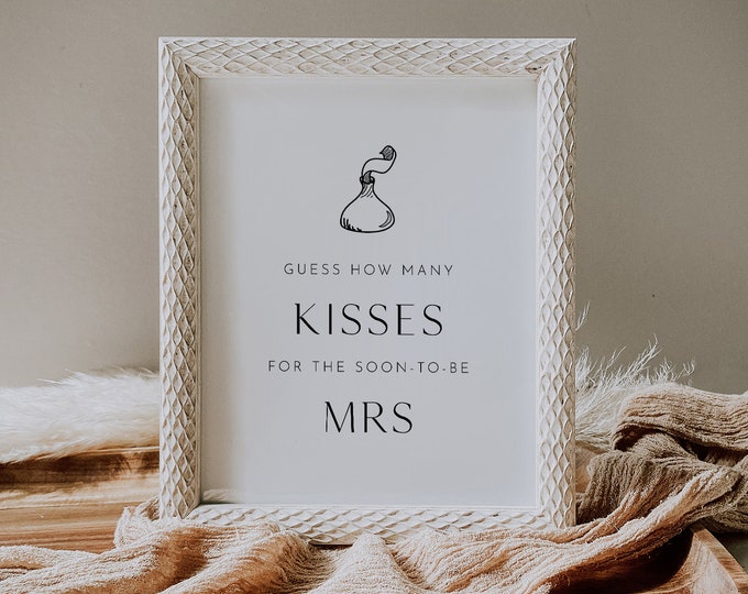 How Many Kisses Bridal Shower Game, Hershey Kisses Game, Minimalist Bridal Shower Printable, Sign & Ticket, Instant Download #0026B-29BRG