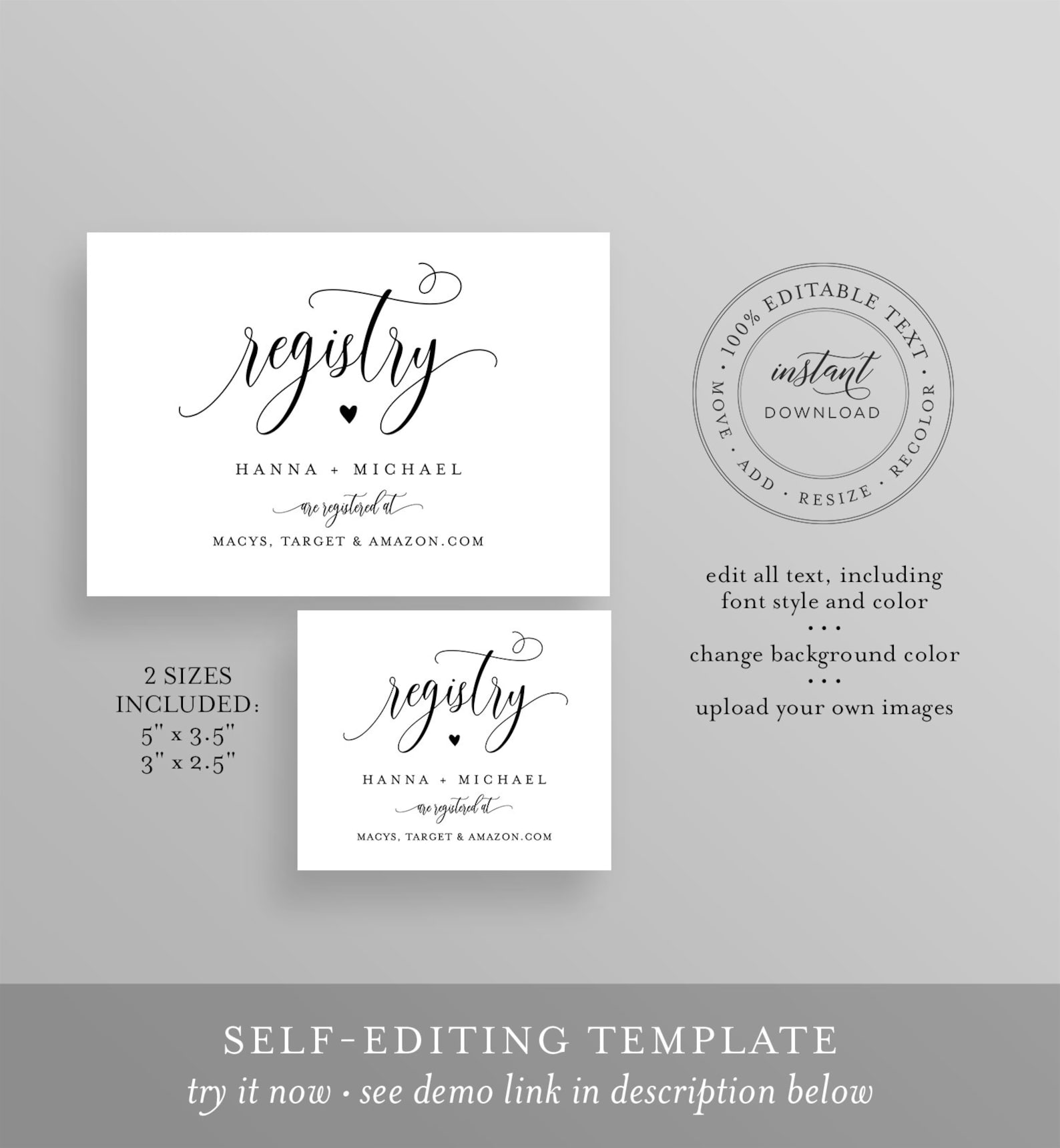 Registry Card Template Bridal Shower Registry Insert Wedding Etsy