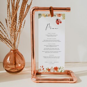 Nyckelpiga-meny, utskrivbar nyckelpiga-babyshower, bröllop, födelsedag, kärleksbugg, 4x9-meny, redigerbar mall, direktnedladdning, mall #0069-166WM