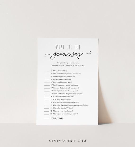 What Did the Groom Say Bridal Shower Game Bridal Quiz Etsy