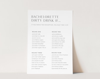 Dirty Drink If Bachelorette Party Game, Hen Party Game, Drinking Game, Editable Template, Instant Download, Templett, 5x7 #0026-108BACH