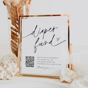 Diaper Fund Sign, Venmo Baby Shower Sign, Minimalist Baby Shower Cash Gift, Editable Template, Instant Download, Templett, 8x10 #0032-59S