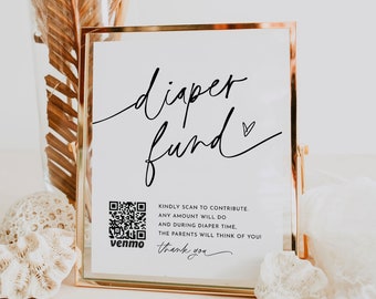 Diaper Fund Sign, Venmo Baby Shower Sign, Minimalist Baby Shower Cash Gift, Editable Template, Instant Download, Templett, 8x10 #0032-59S