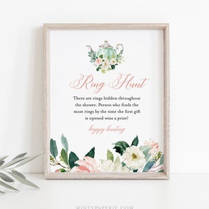 Ring Hunt Bridal Shower Game, Ring Game Template, Tea Party Bridal Shower Stampabile, Testo modificabile, Download istantaneo, Templett #085-245BG