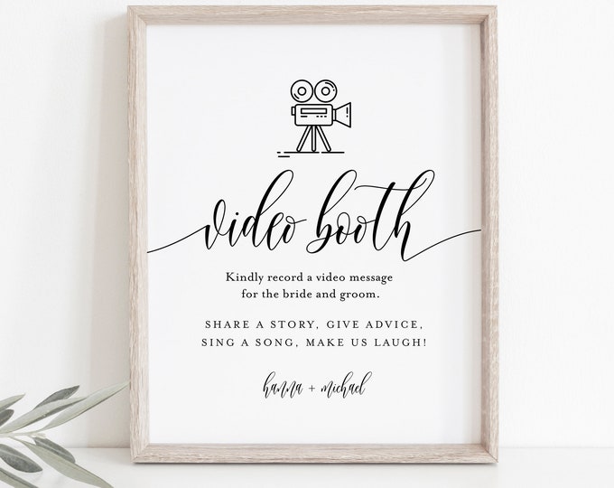 Video Booth Sign, Minimalist Wedding Guestbook Sign, Leave a Message, 100% Editable Template, Instant Download, Templett 8x10 #008-35S