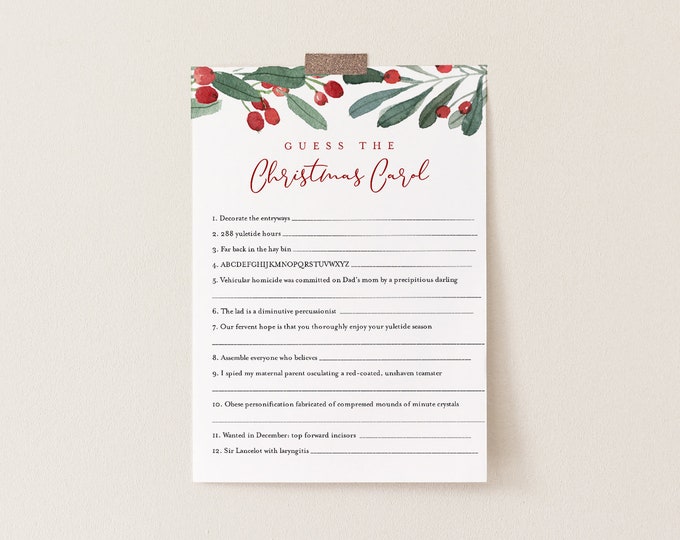 Christmas Carol Trivia Game, Holiday Party Game Printable, Guess the Christmas Song, Editable Template, Instant Download Templett #071-104CG