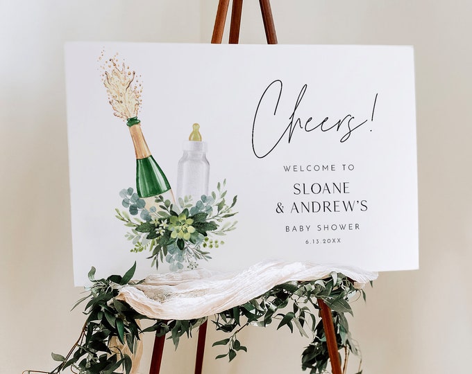 Baby Shower Welcome Sign Template, Printable Poppin Bottles Baby Shower Poster, Instant Download, 100% Editable Text, Templett #0026C-300LS