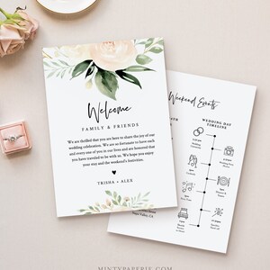 Wedding Welcome Letter & Timeline Template, Order of Events, Welcome Bag Note and Itinerary, INSTANT DOWNLOAD, 100% Editable Text #076-123WB