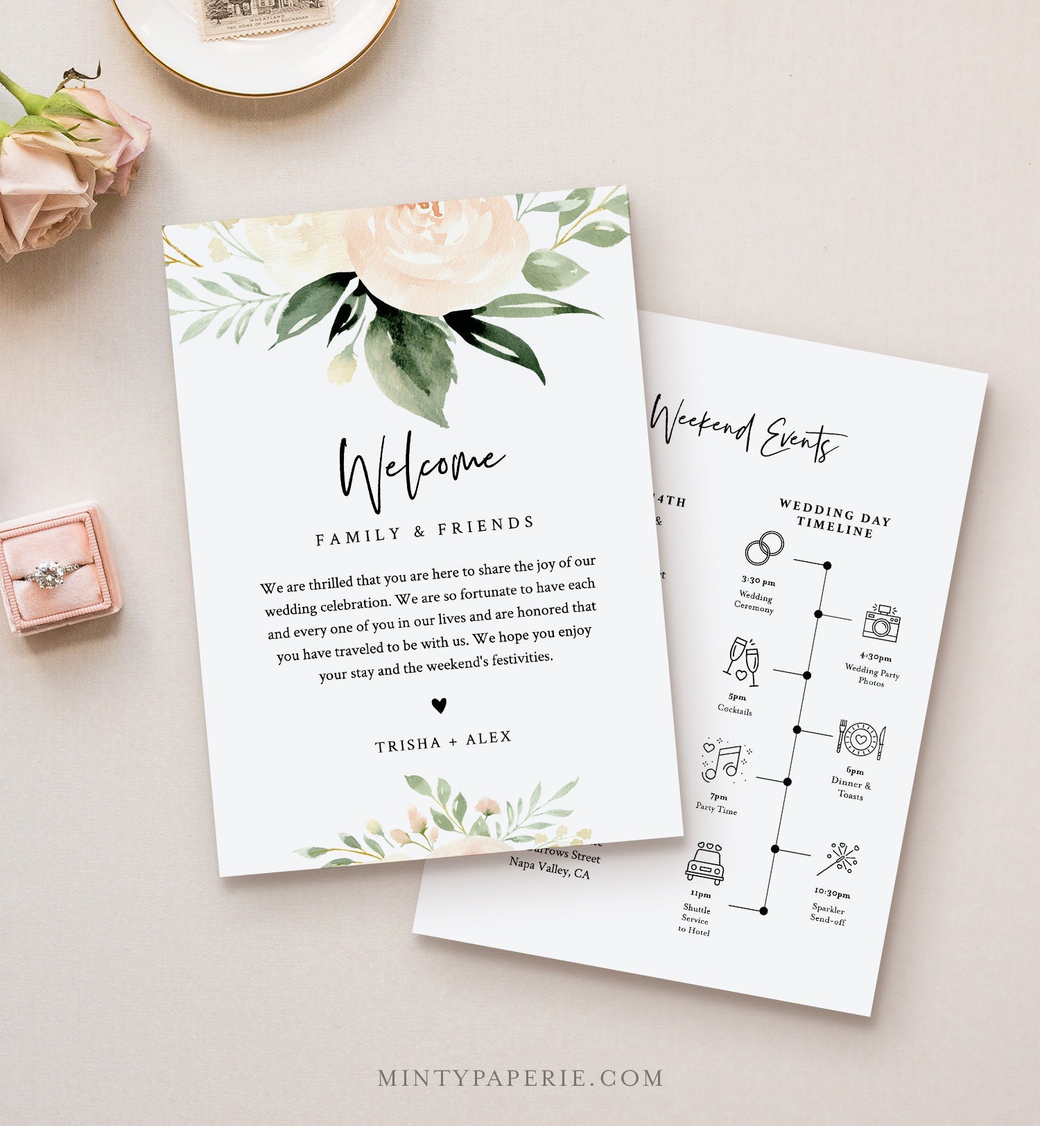 Wedding Welcome Letter & Timeline Template, Order of Events, Welcome Bag  Note and Itinerary, INSTANT DOWNLOAD, 100% Editable Text #076-123WB