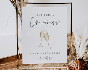 Wedding Champagne Sign, Minimalist Wedding Champagne Toast, Sparking Wine, Bar Sign, Editable Template, Instant Download, Templett #0009-92S