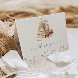 Livre d'histoires Merci, nouveau chapitre commence nuptiale / baby shower, carte plate et pliée, modèle modifiable, téléchargement immédiat, Templett #0066-244TYC