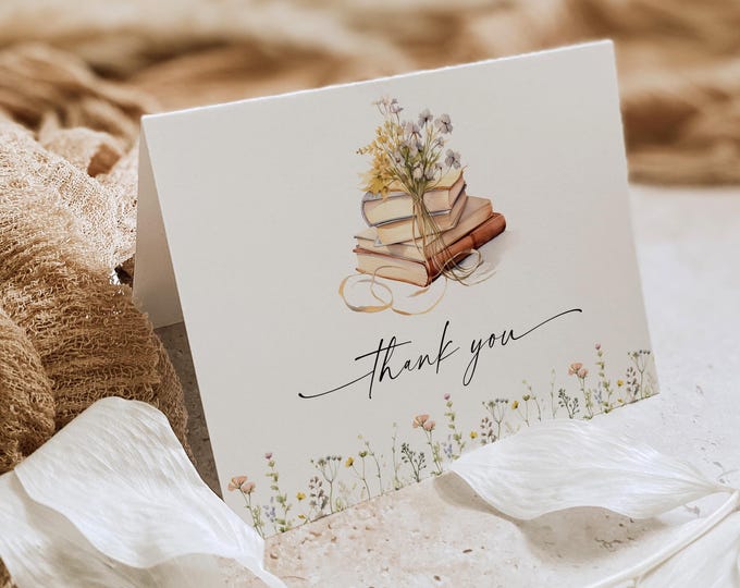 Storybook Thank You, New Chapter Begins Bridal / Baby Shower, Flat & Folded Card, Editable Template, Instant Download, Templett #0066-244TYC