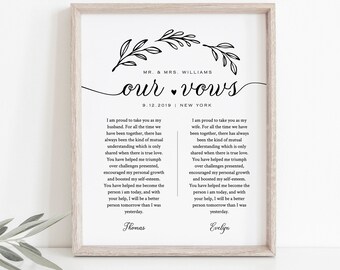 Wedding Vow Wall Art, 1st Year Anniversary Gift, Rustic Wedding Keepsake, Editable Template, INSTANT DOWNLOAD, 8x10, 11x14, 16x20 #027-166LS