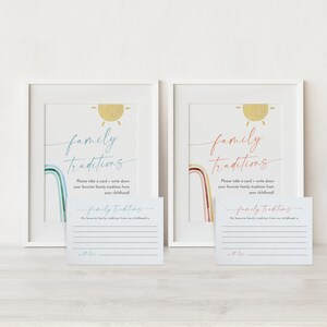 Familientraditionen Schild und Karte, Boho-Babyparty, Teilen einer Erinnerung, Kindheitserinnerung, bearbeitbare Vorlage, Sofort Download, Templett #0055-46S