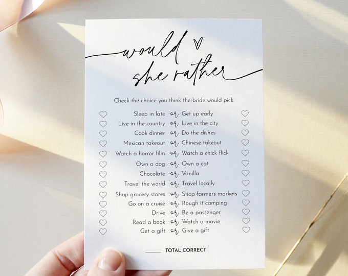 Would She Rather Bridal Shower Game Template, Minimalist Bridal Shower Printable, Editable Template, Instant Download, Templett #0032-04BRG