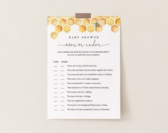 Over or Under Baby Shower Game, 100% Editable Text, Printable Baby Shower, Honey Bee Comb, Instant Download, Templett  #097-168BASG