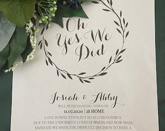 Elopement Announcement, Printable Elopement Invitation Template, Oh Yes We Did, We Eloped, Fully Editable, Instant Download, DIY #NC-105EL