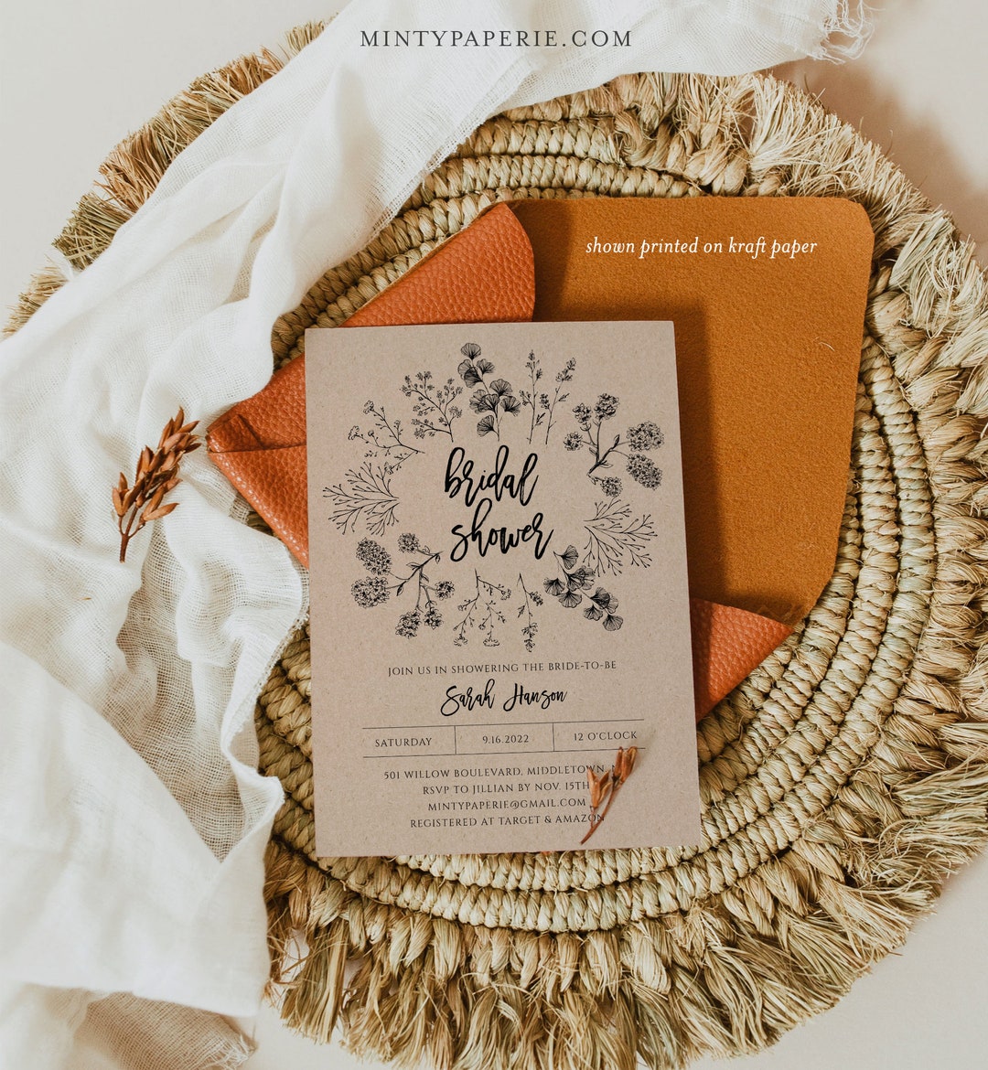 Rustic Bridal Shower Invitation Template, Wedding Shower Invite ...