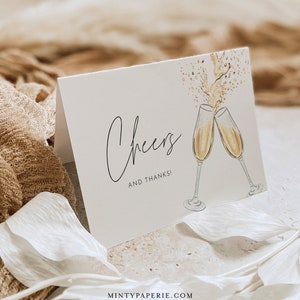Cheers Bedankkaart, Bubbly Toast bruids douche bedankje, bruiloft, wijn, bewerkbare sjabloon, kaart en tent, 3,5 x 5 #0026J-204TYC