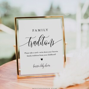 Placa e cartão de tradições familiares, chá de bebê, compartilhe uma memória, memória de infância, modelo 100% editável, download instantâneo, Templett #008-58S