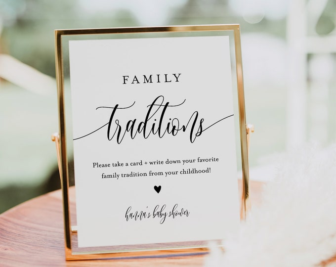 Family Traditions Sign and Card, Baby Shower, Share a Memory, Childhood Memory, 100% Editable Template, Instant Download, Templett #008-58S