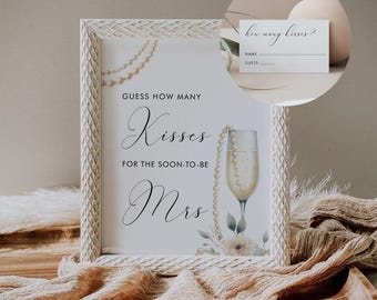How Many Kisses Bridal Shower Game, Hershey Kisses Game, Pearls and Prosecco Bridal Shower, Sign & Ticket, Instant Download #0065-29BRG