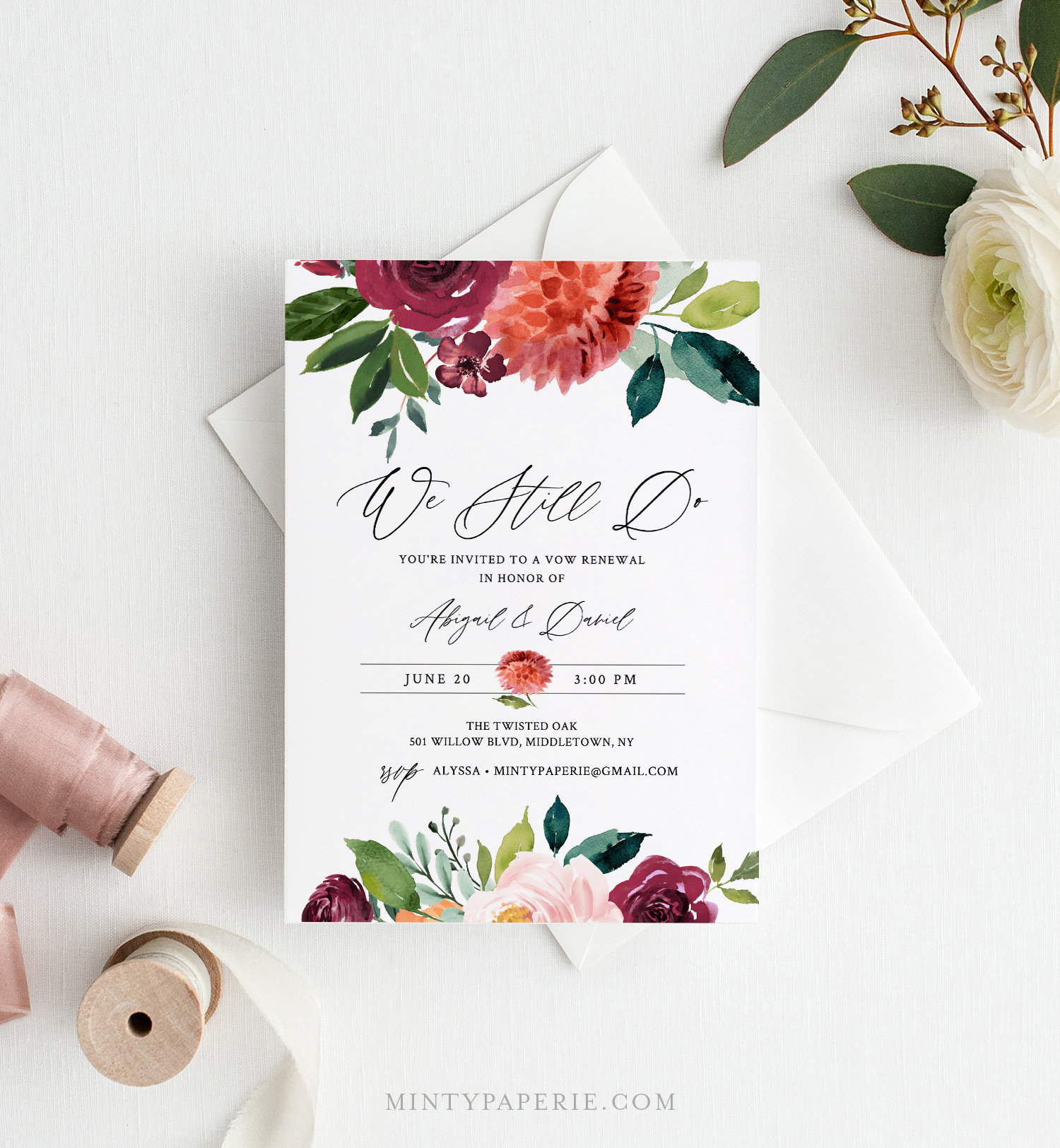 Vow Renewal Invitation Template, INSTANT DOWNLOAD, Printable Summer ...