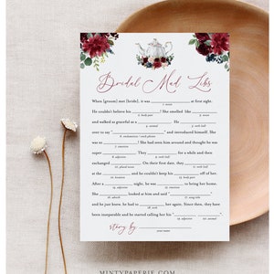 Mad Libs Bridal Shower Game Template, Printable Tea Party Bridal Shower Funny Game, Editable Text, Instant Download, Templett #085B-238BG