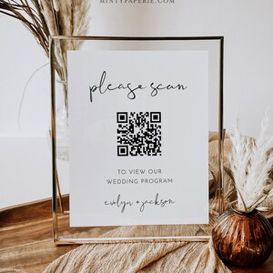 QR-Code-Hochzeitsprogramm, QR-Code scannen für Bestellung des Service, minimalistisches Zeichen, bearbeitbare Vorlage, Sofortiger Download, Templett #0031-01S