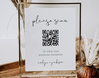 QR Code Wedding Program, Scan QR Code for Order of Service, Minimalist Sign, Editable Template, Instant Download, Templett #0031-01S